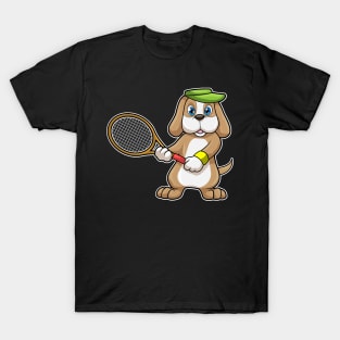 Dog at Tennis with Tennis racket & Cap T-Shirt